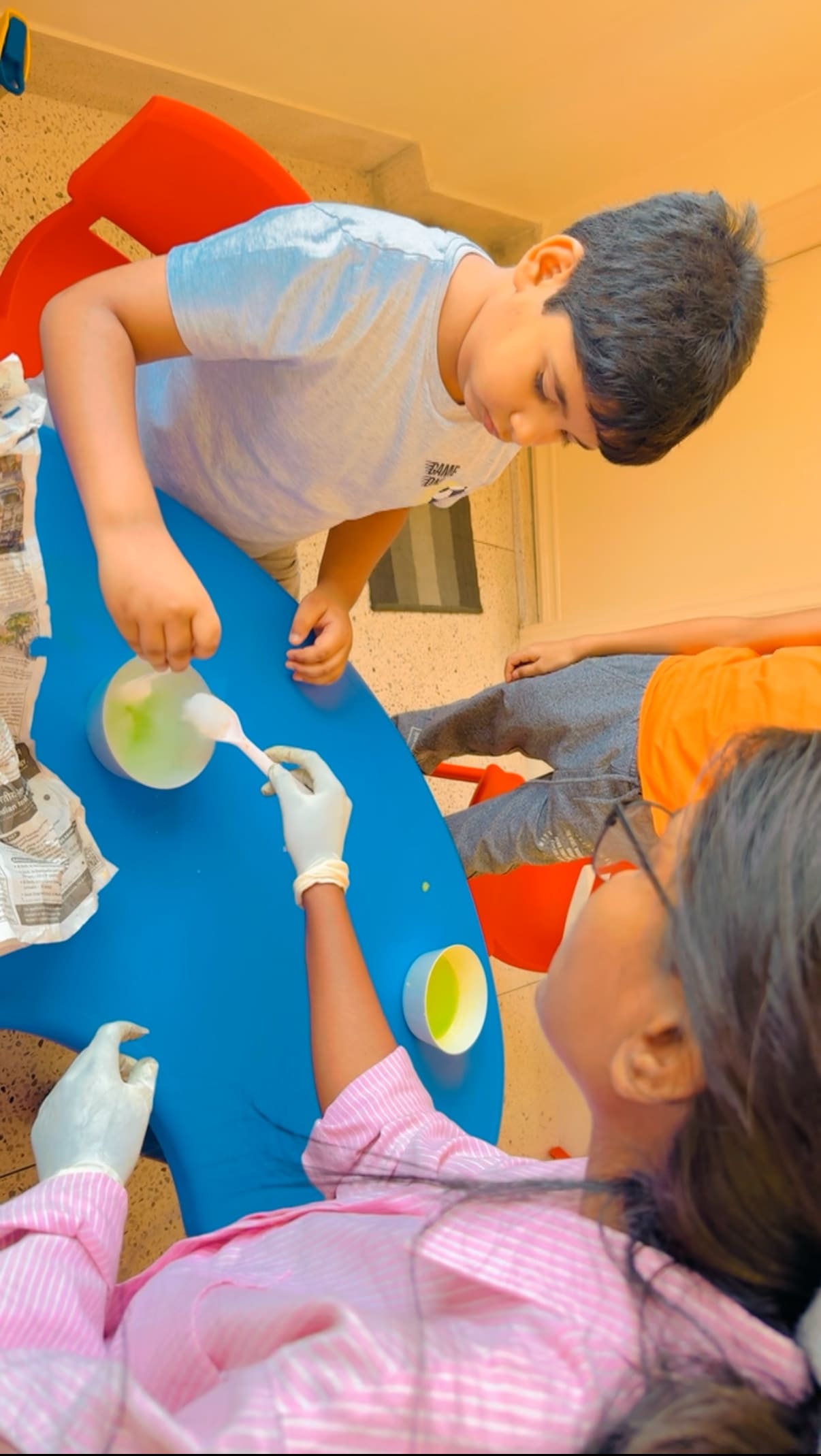 Younger learners testing materials